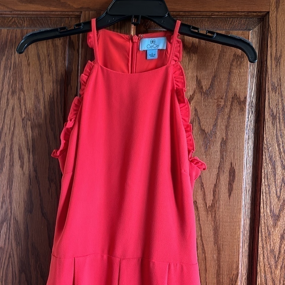CeCe sleeveless wide leg red back zip stunning lined ruffle belted jumpsuit 4 - Picture 2 of 12